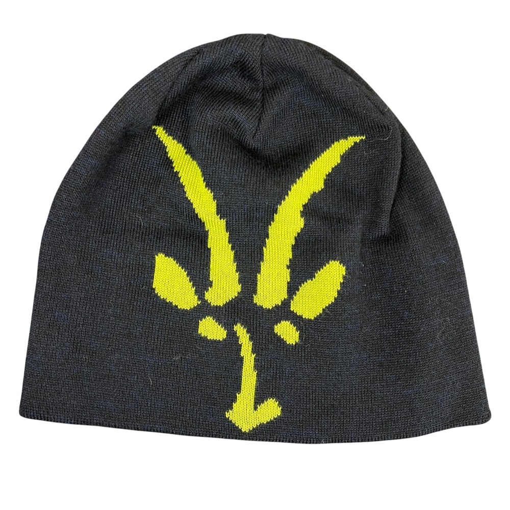Ibex 100% Merino Wool Beanie Navy Blue Lime Green Goat Logo Made in Italy OS